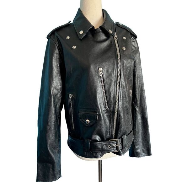 NWOT Made in ITALY RE/Done Black Leather 80s Moto Jacket Lined 4 Ext Pockets S - Picture 7 of 16